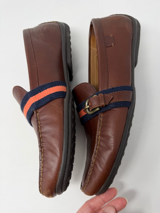 POLO RALPH LAUREN Men\'s Riali Deep Tan Orange Navy Strap Loafers Size 13 D
